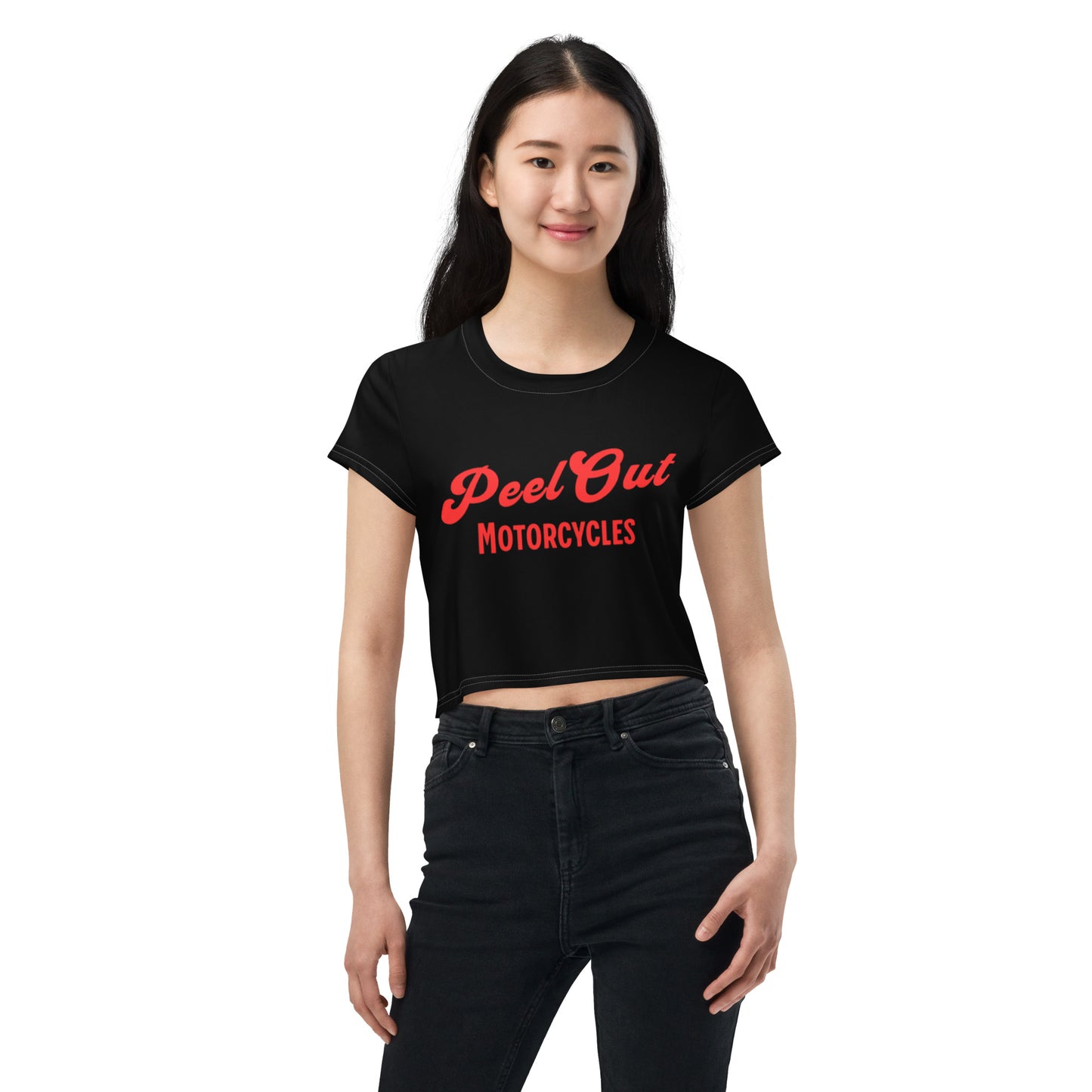 Peel Out Motorcycles Crop Tee - Black