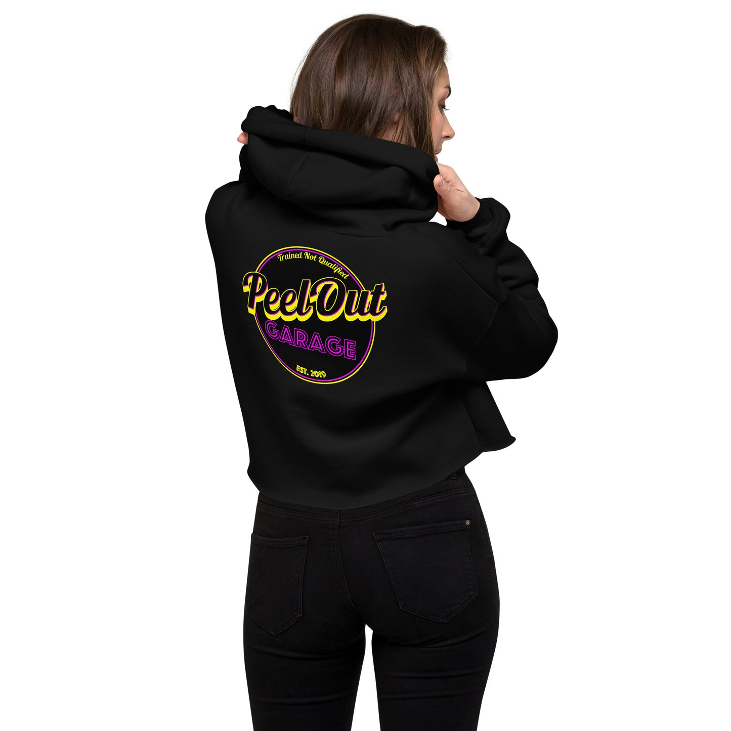 Peel Out Garage Womens Crop Hoodie
